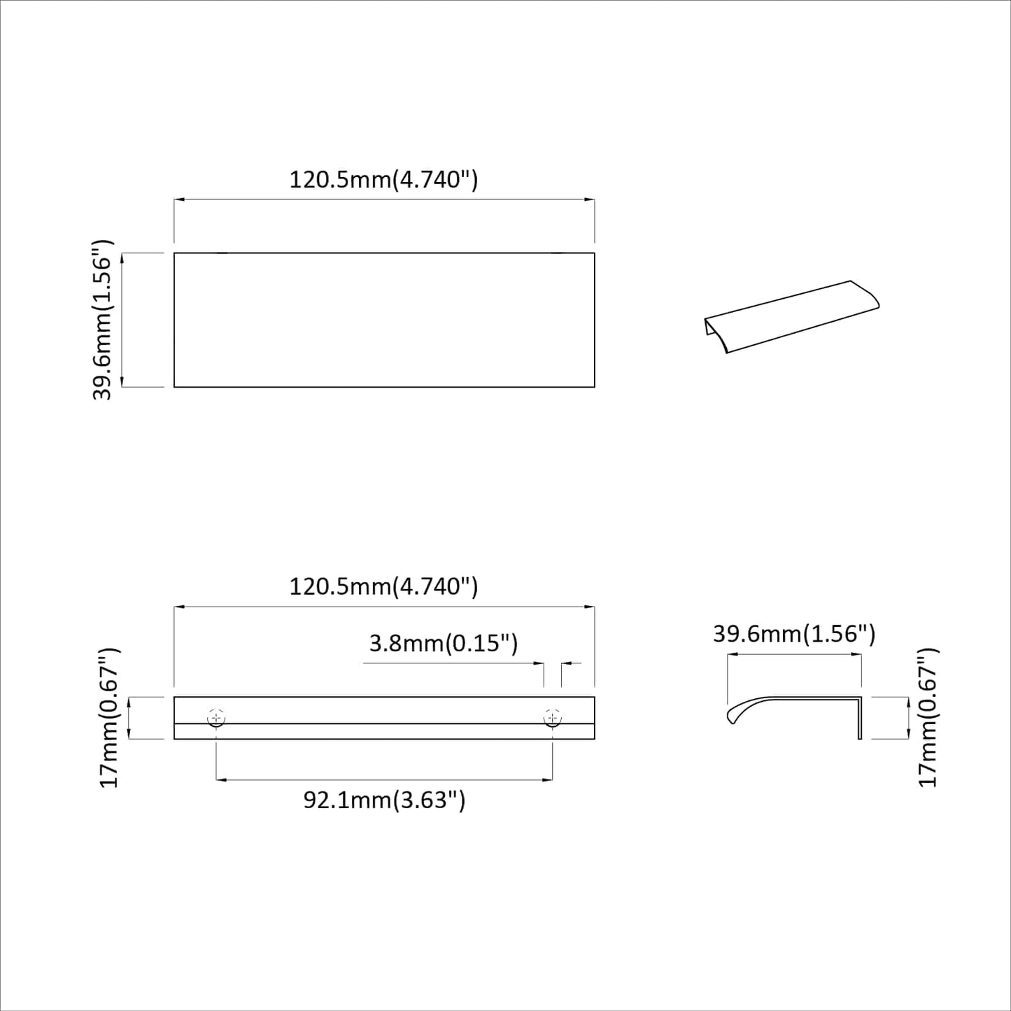 Handle 725 pcs Black 120 x 39.6 x 17 mm Aluminium