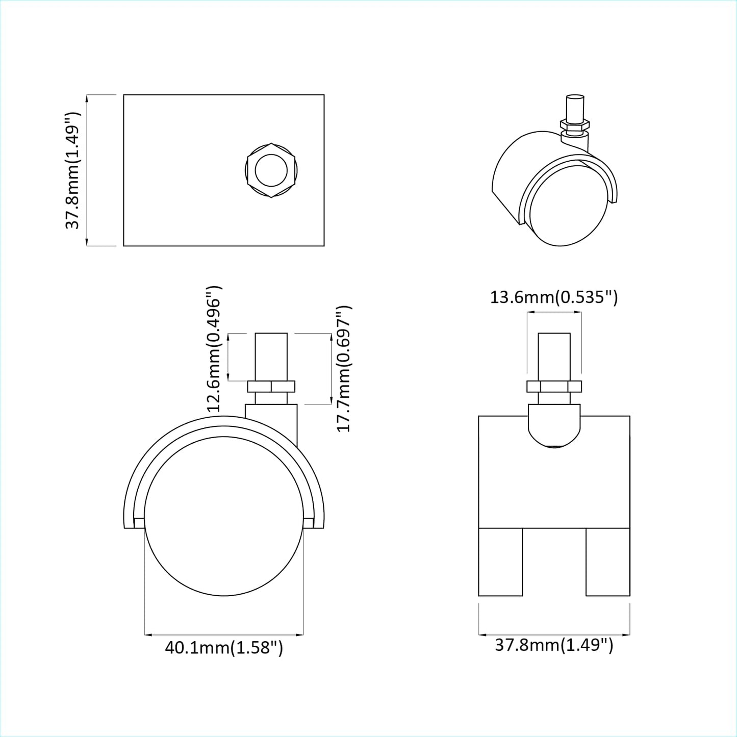Casters 12 pcs Black 40.1 x 37.8 mm PP and Iron