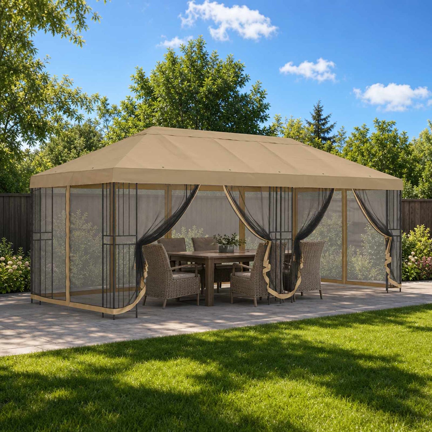 6 x 3 m Beige Polyester and Steel 190 gsm