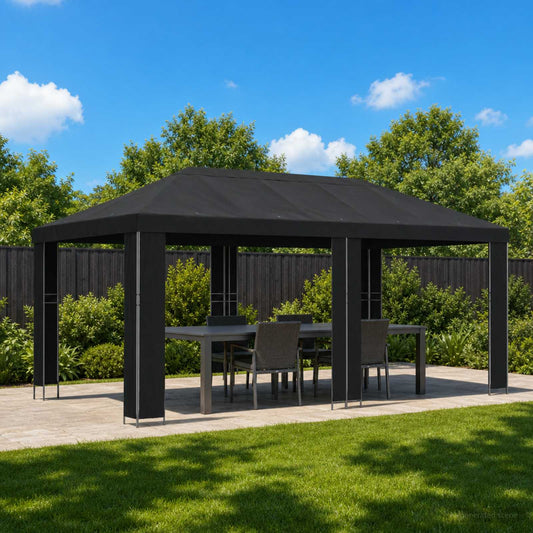 Garden Gazebo 6 x 3 m Black Polyester and Steel 190 gsm