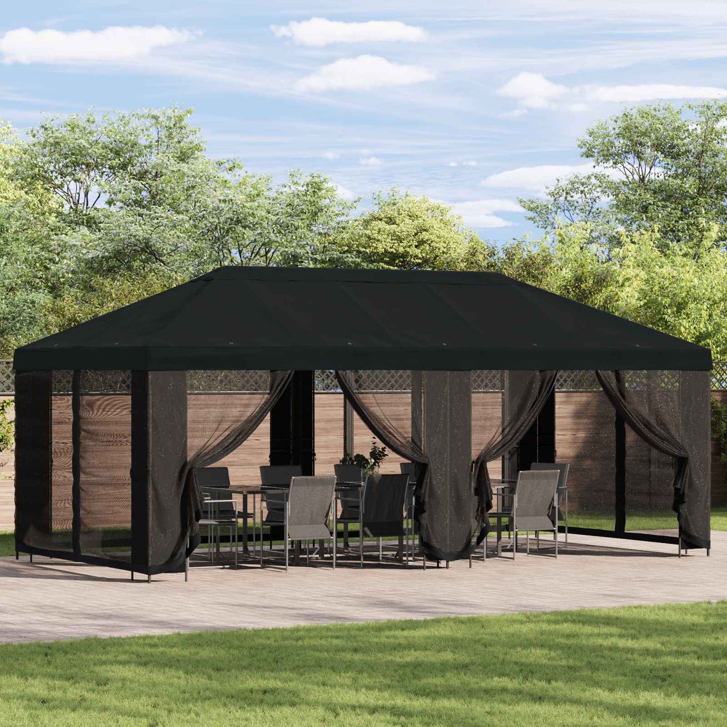6 x 3 m Black Polyester and Steel 190