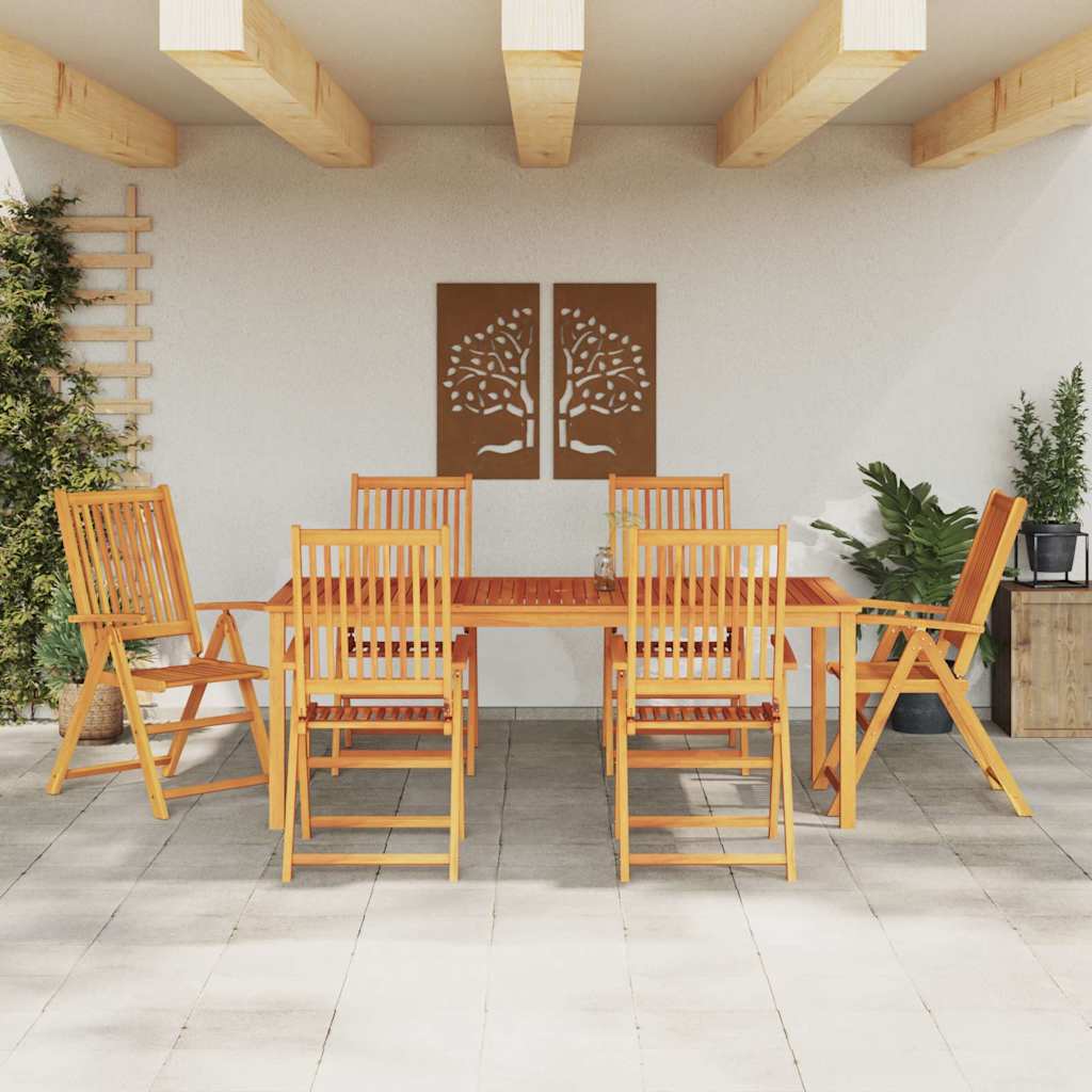 Garden Dining Set Folding 7 pcs Brown Solid Acacia Wood