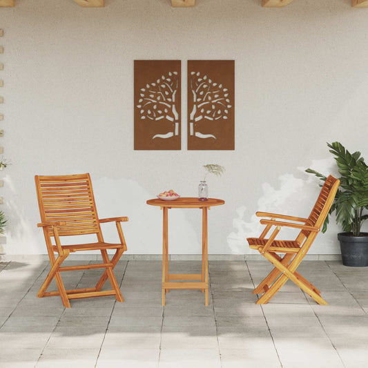 Folding Bistro Set 3 pcs Brown Solid Acacia Wood