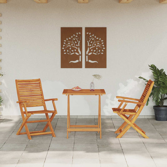 Folding Bistro Set 3 pcs Brown Solid Acacia Wood