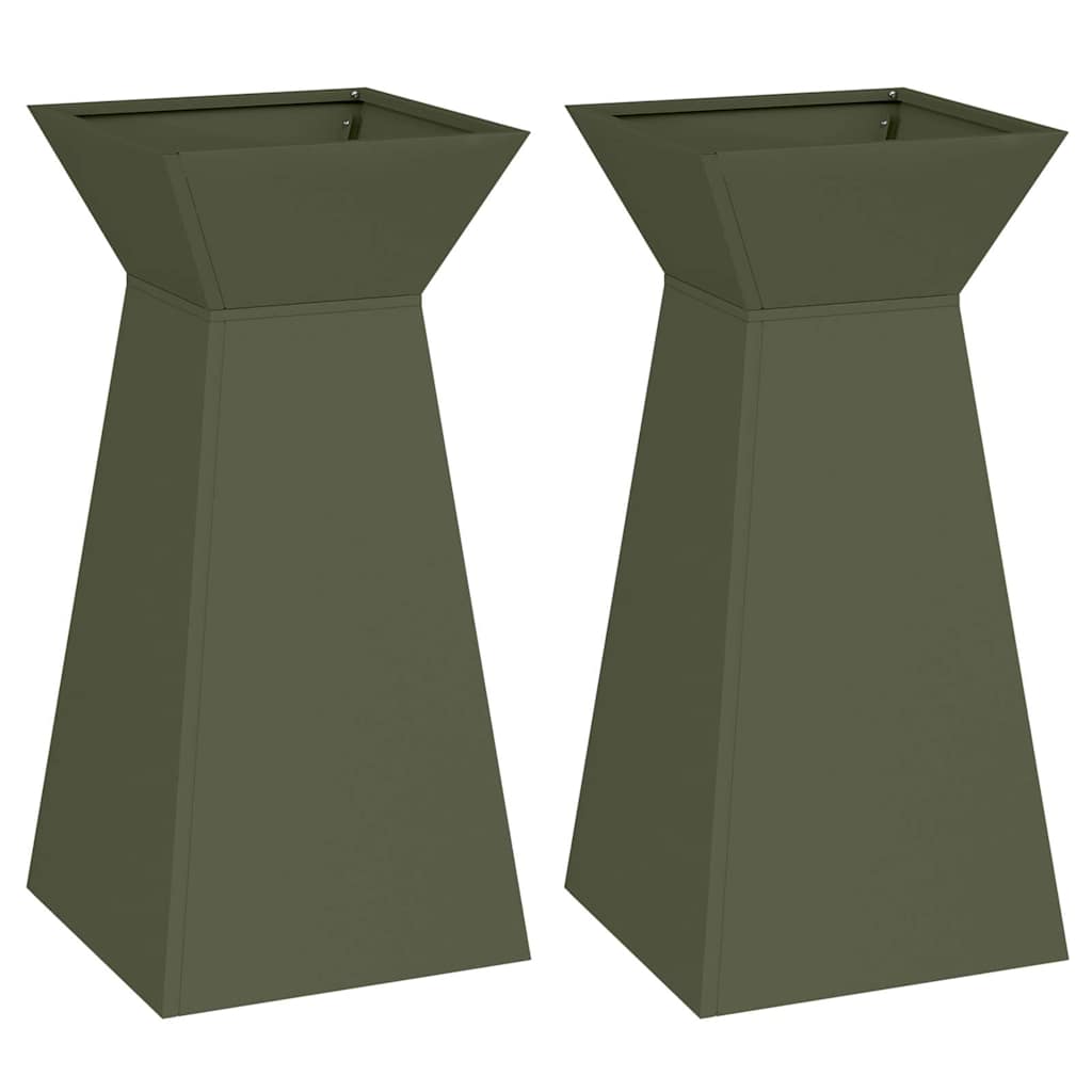 Pillar Planter 2 pcs Olive 35 x 35 x 73 cm