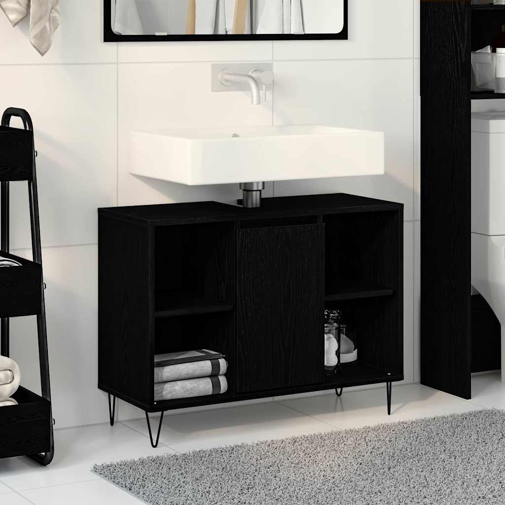 vidaXL Bathroom Cabinet Black oak 80 x 33 x 60 cm Engineered Wood