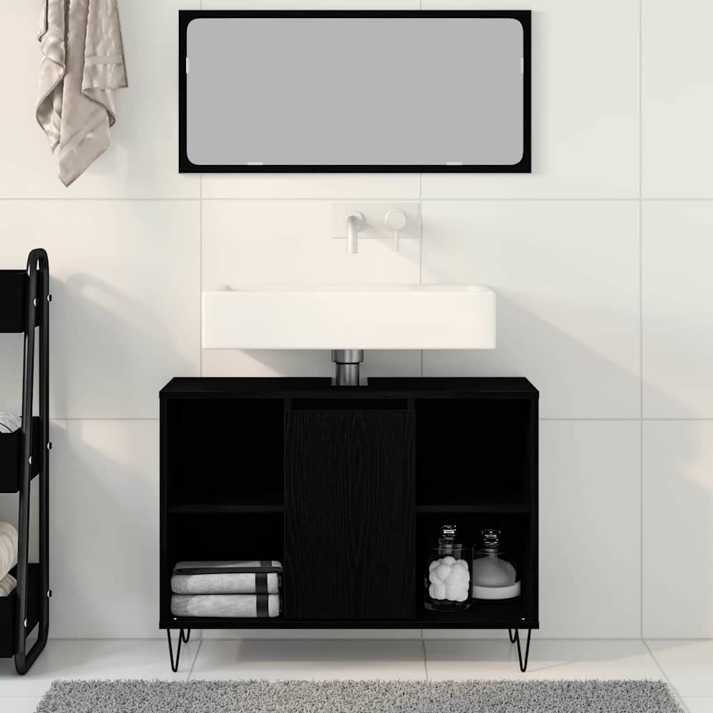 vidaXL Bathroom Cabinet Black oak 80 x 33 x 60 cm Engineered Wood