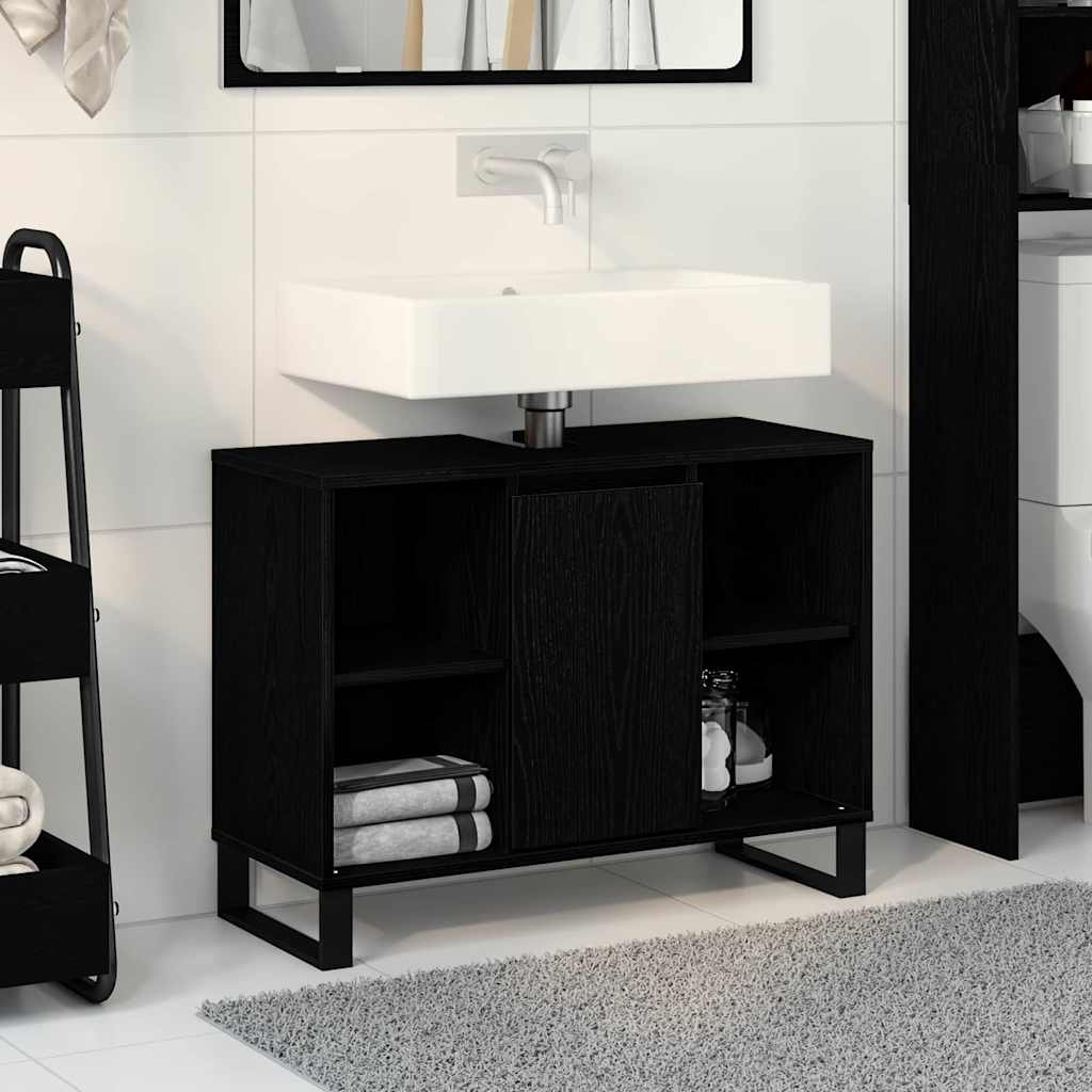vidaXL Bathroom Cabinet Black oak 80 x 33 x 60 cm Engineered Wood