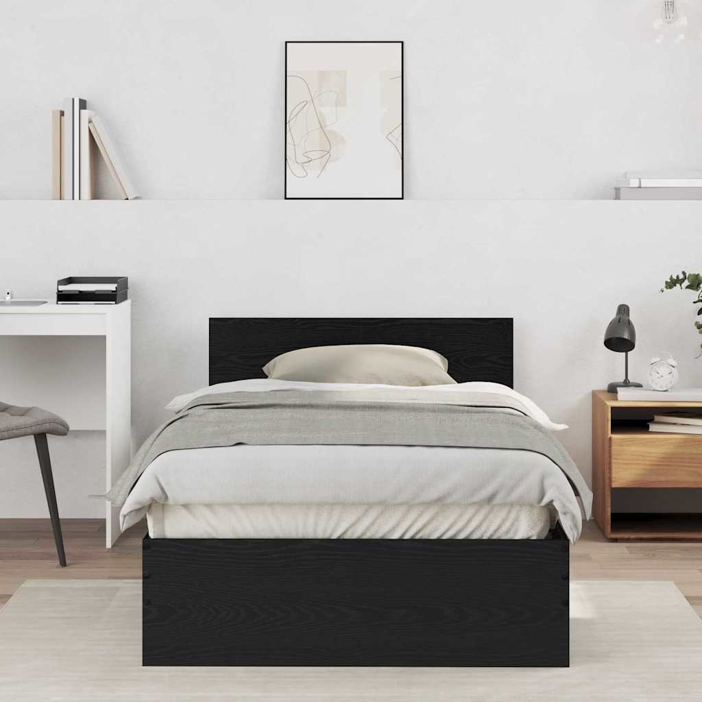 Bed Frame Black Oak 203 x 104 x 70 cm Engineered Wood