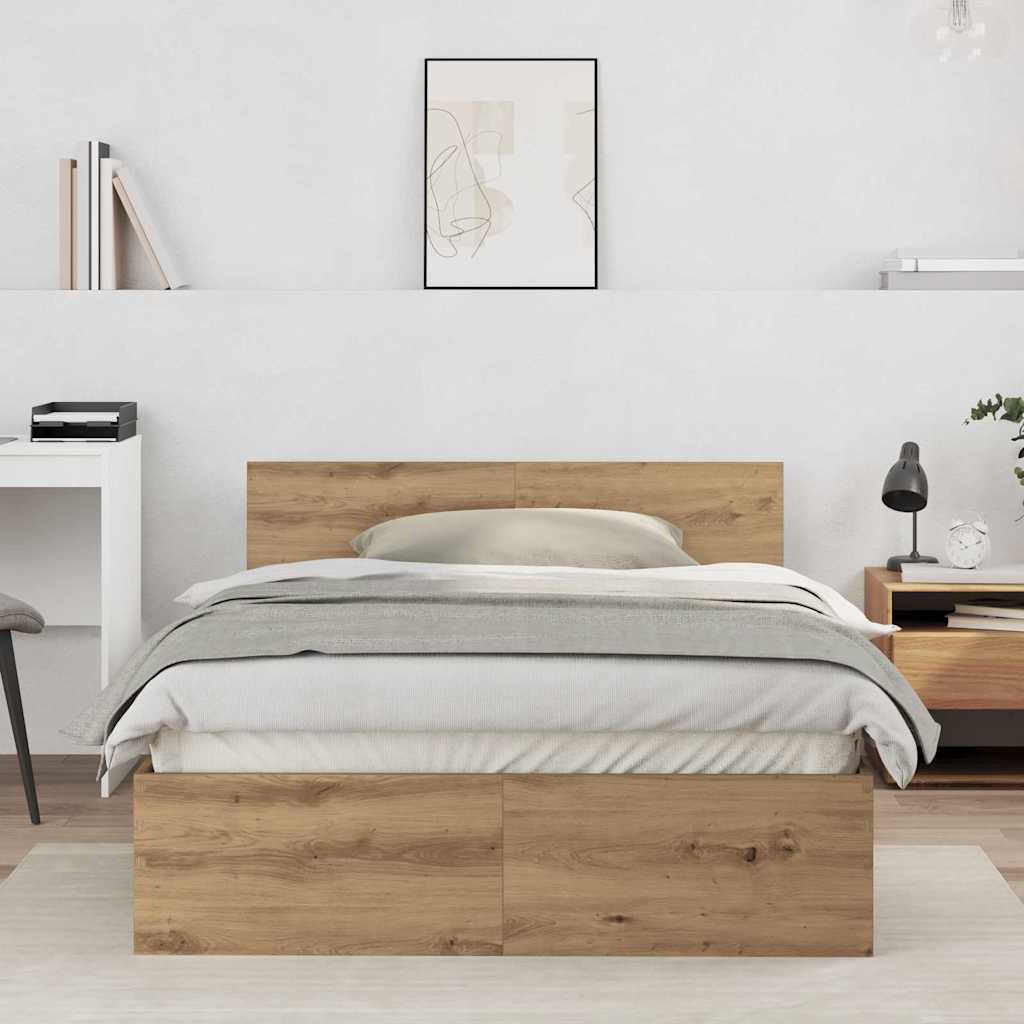 Bed Frame Artisan Oak 193 x 125 x 70 cm Engineered Wood