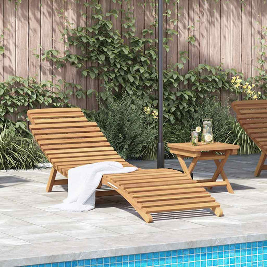 Sun Lounger 2 pcs Solid Teak Wood Brown
