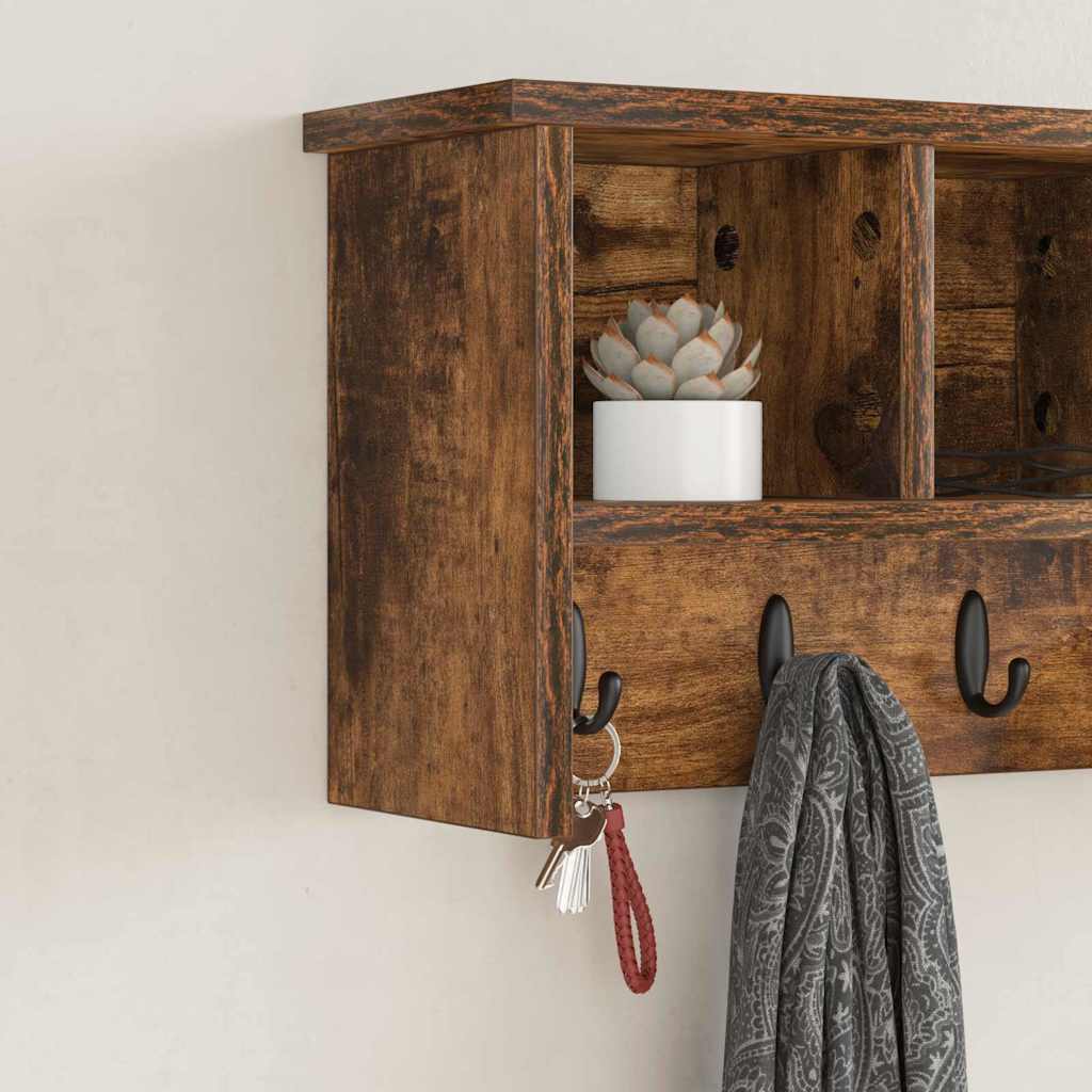 Wall-Mounted Coat Rack with Shelf Smoked Oak 50 x 16 x 26 cm