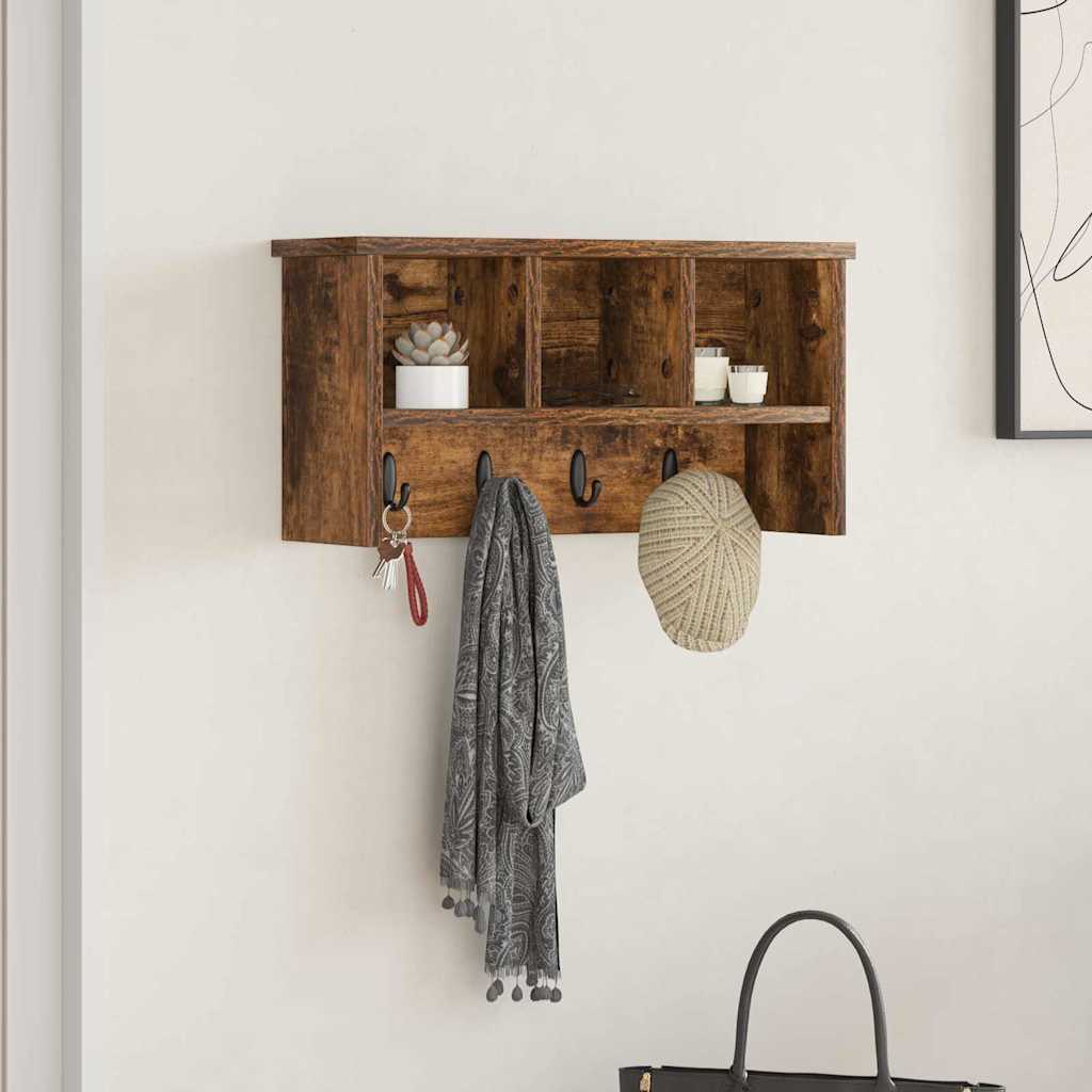 Wall-Mounted Coat Rack with Shelf Smoked Oak 50 x 16 x 26 cm