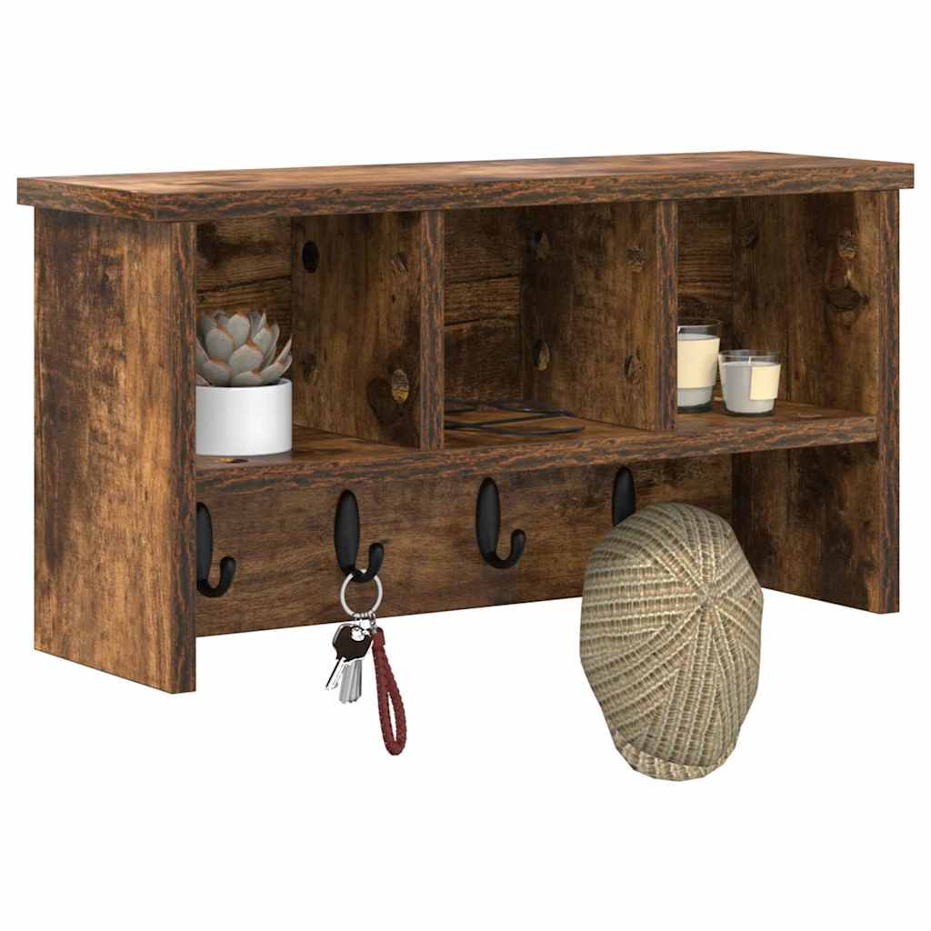 Wall-Mounted Coat Rack with Shelf Smoked Oak 50 x 16 x 26 cm