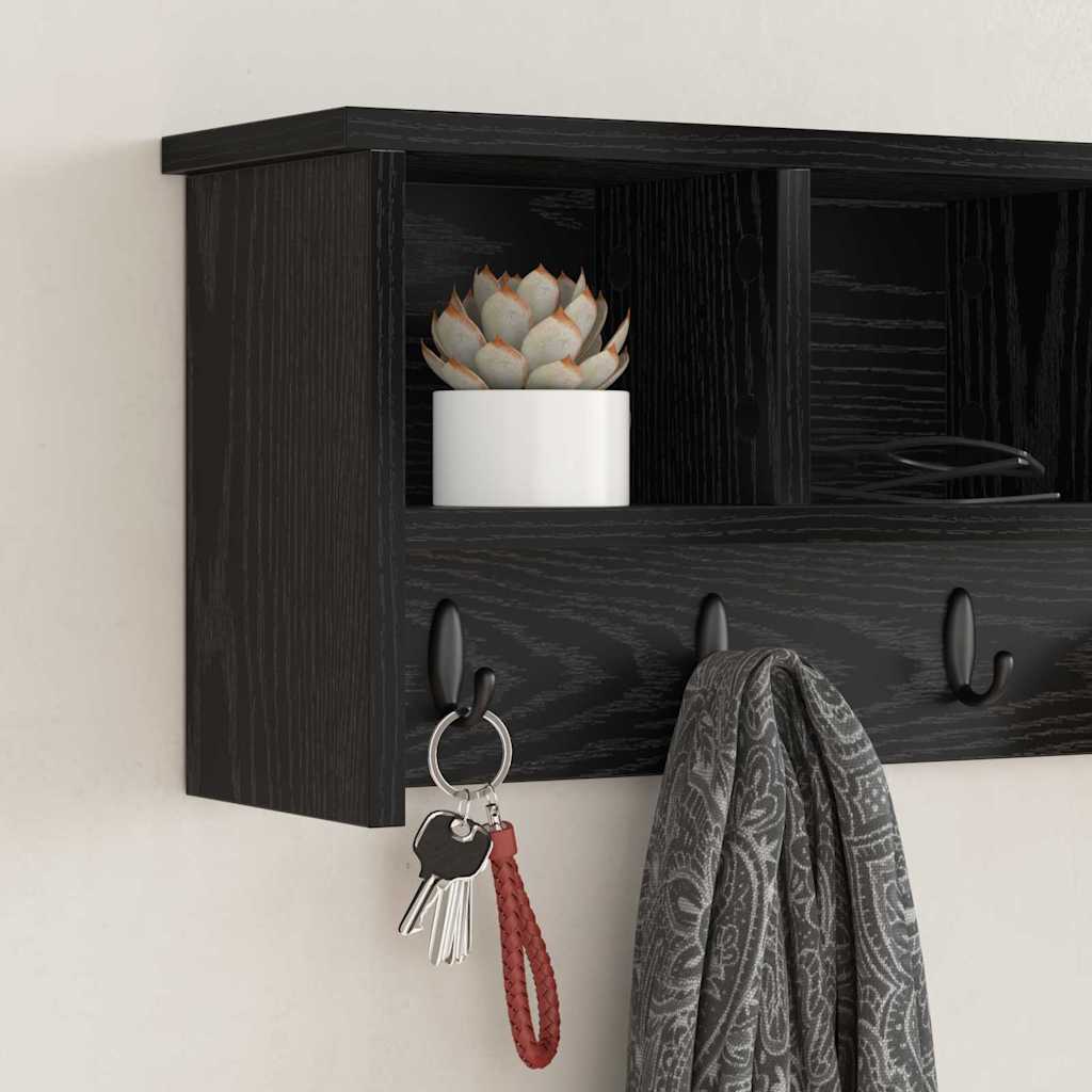 Wall-Mounted Coat Rack with Shelf Black Oak 75 x 16 x 26 cm