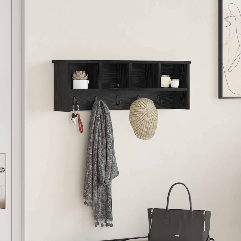 Wall-Mounted Coat Rack with Shelf Black Oak 75 x 16 x 26 cm