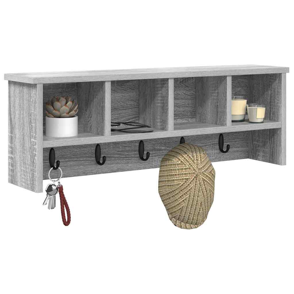Wall-Mounted Coat Rack with Shelf Grey Sonoma 75 x 16 x 26 cm
