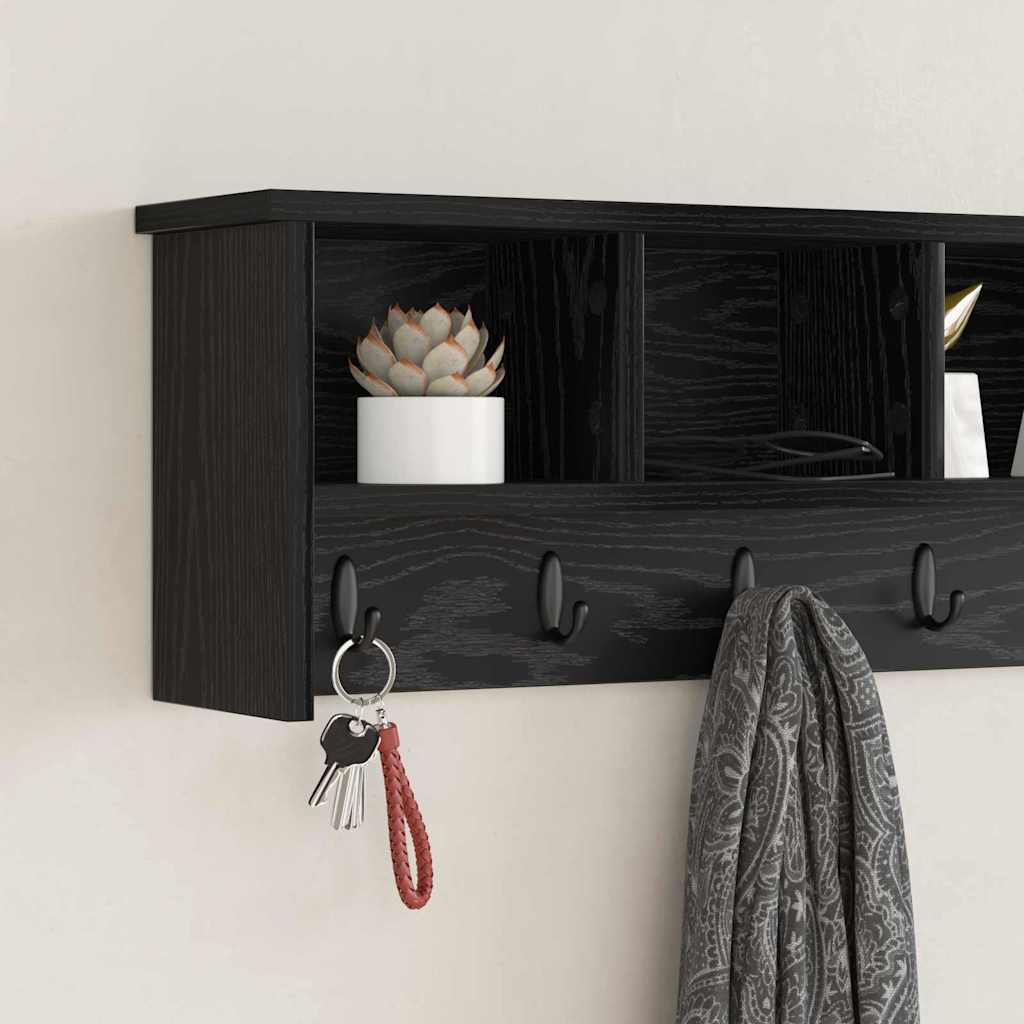 Wall-Mounted Coat Rack with Shelf Black Oak 100 x 16 x 26 cm