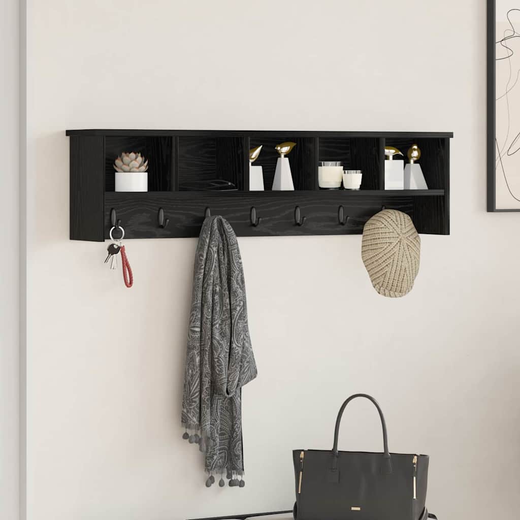 Wall-Mounted Coat Rack with Shelf Black Oak 100 x 16 x 26 cm