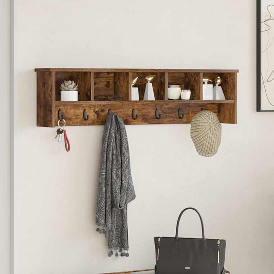 Wall-Mounted Coat Rack with Shelf Smoked Oak 100 x 16 x 26 cm