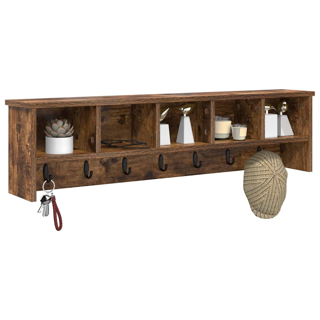 Wall-Mounted Coat Rack with Shelf Smoked Oak 100 x 16 x 26 cm