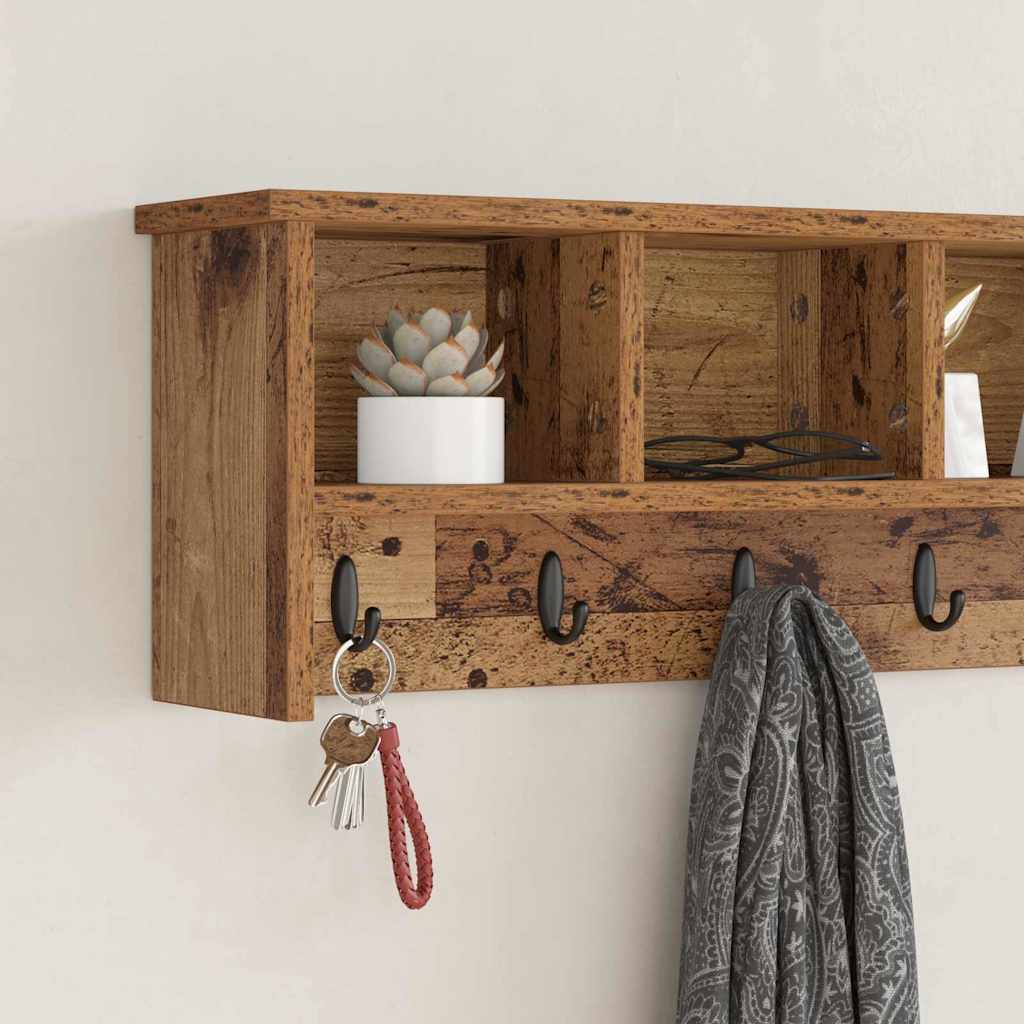 Wall-Mounted Coat Rack with Shelf Old Wood 100 x 16 x 26 cm