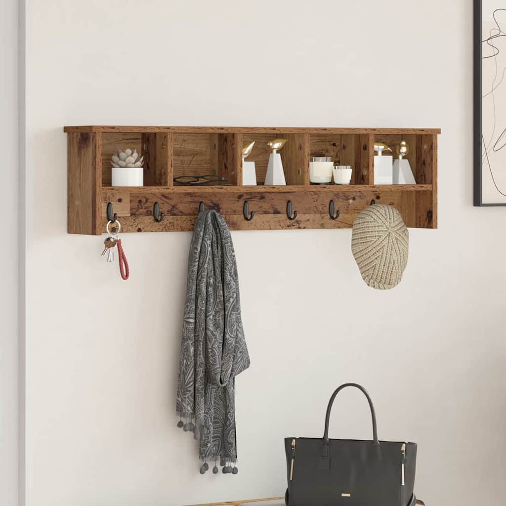 Wall-Mounted Coat Rack with Shelf Old Wood 100 x 16 x 26 cm
