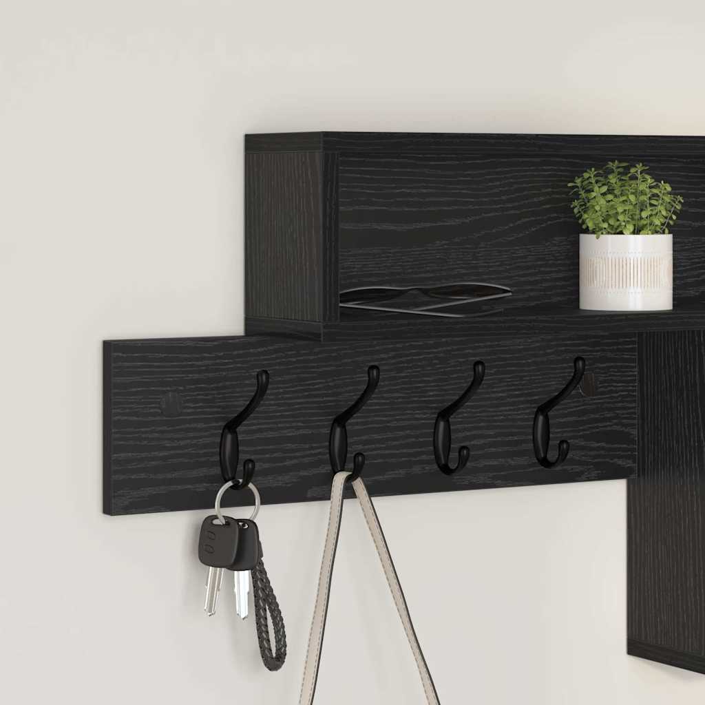 Wall-Mounted Coat Rack with Shelf Black Oak 100 x 12 x 43.5 cm