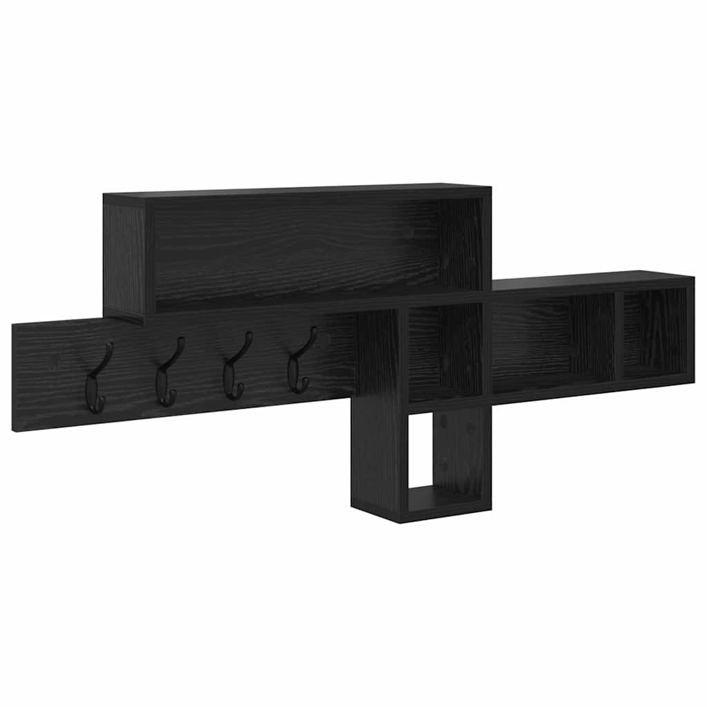 Wall-Mounted Coat Rack with Shelf Black Oak 100 x 12 x 43.5 cm