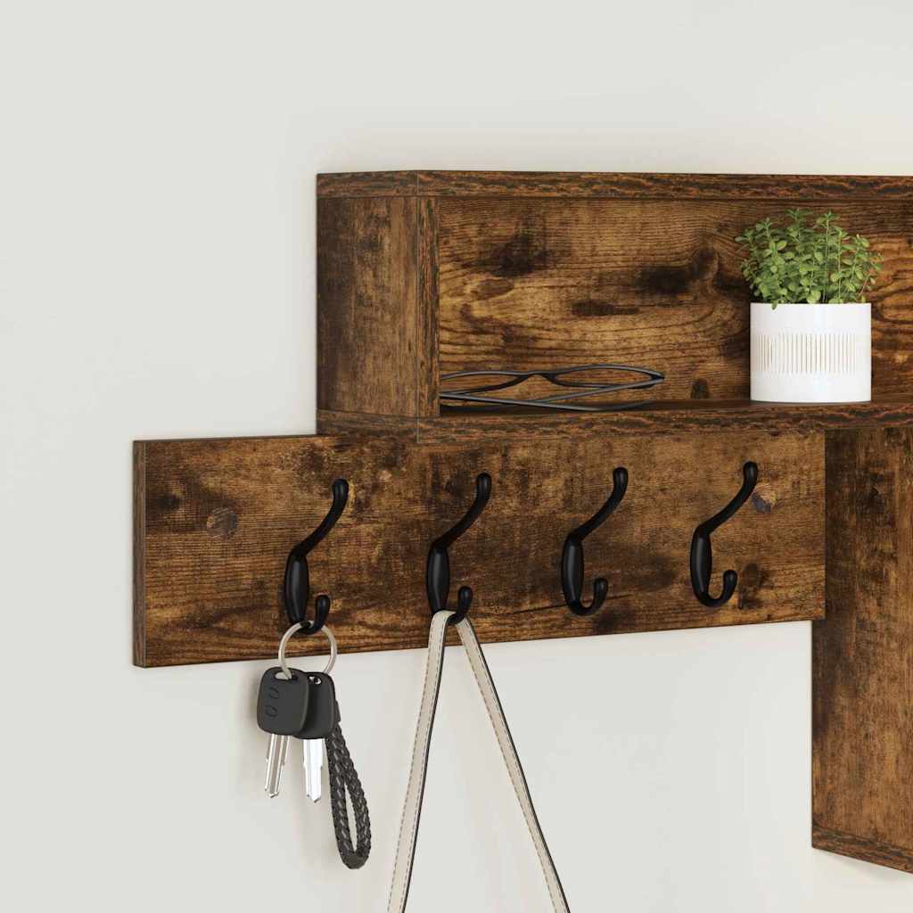 Wall-Mounted Coat Rack with Shelf Smoked Oak 100 x 12 x 43.5 cm