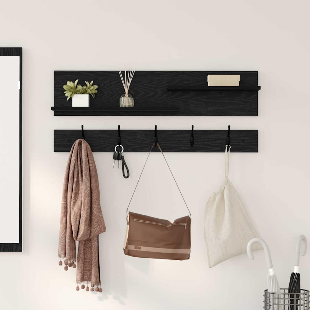 Wall-Mounted Coat Rack with Shelf Black Oak 90 x 15 x 36 cm