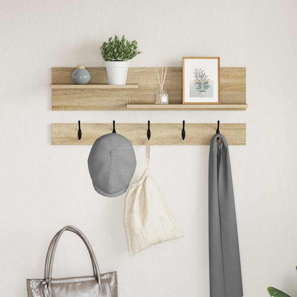 Wall-Mounted Coat Rack with Shelf Sonoma Oak 90 x 15 x 36 cm