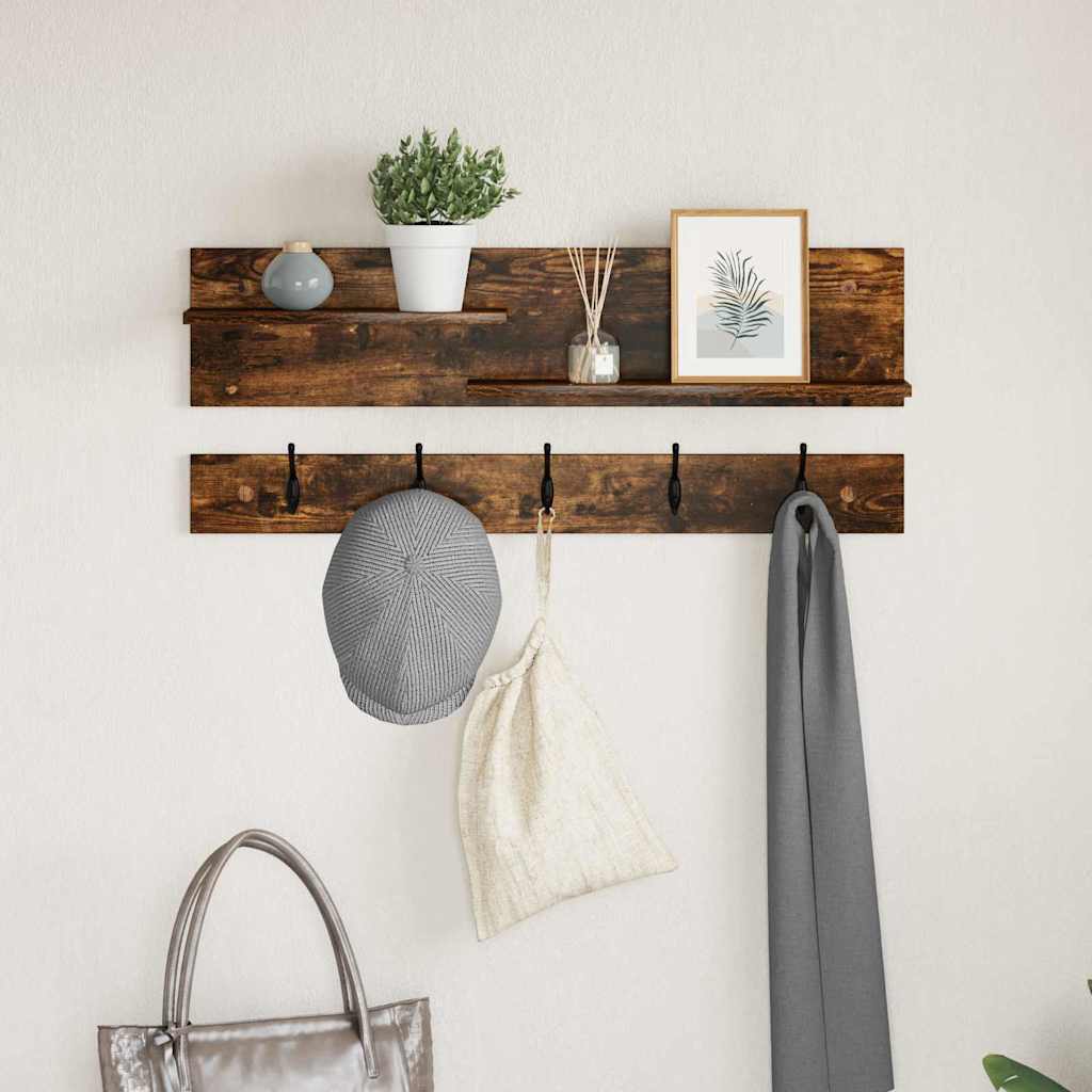 Wall-Mounted Coat Rack with Shelf Smoked Oak 90 x 15 x 36 cm