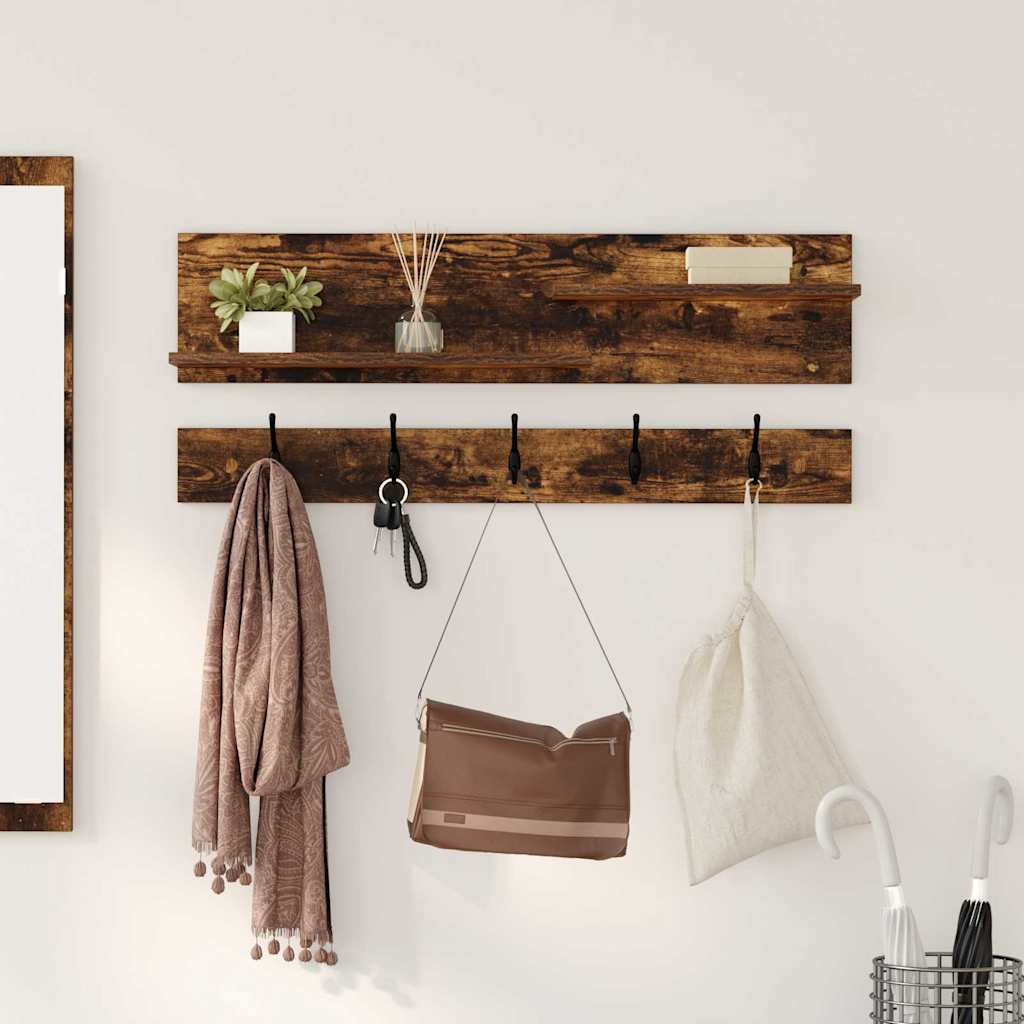 Wall-Mounted Coat Rack with Shelf Smoked Oak 90 x 15 x 36 cm