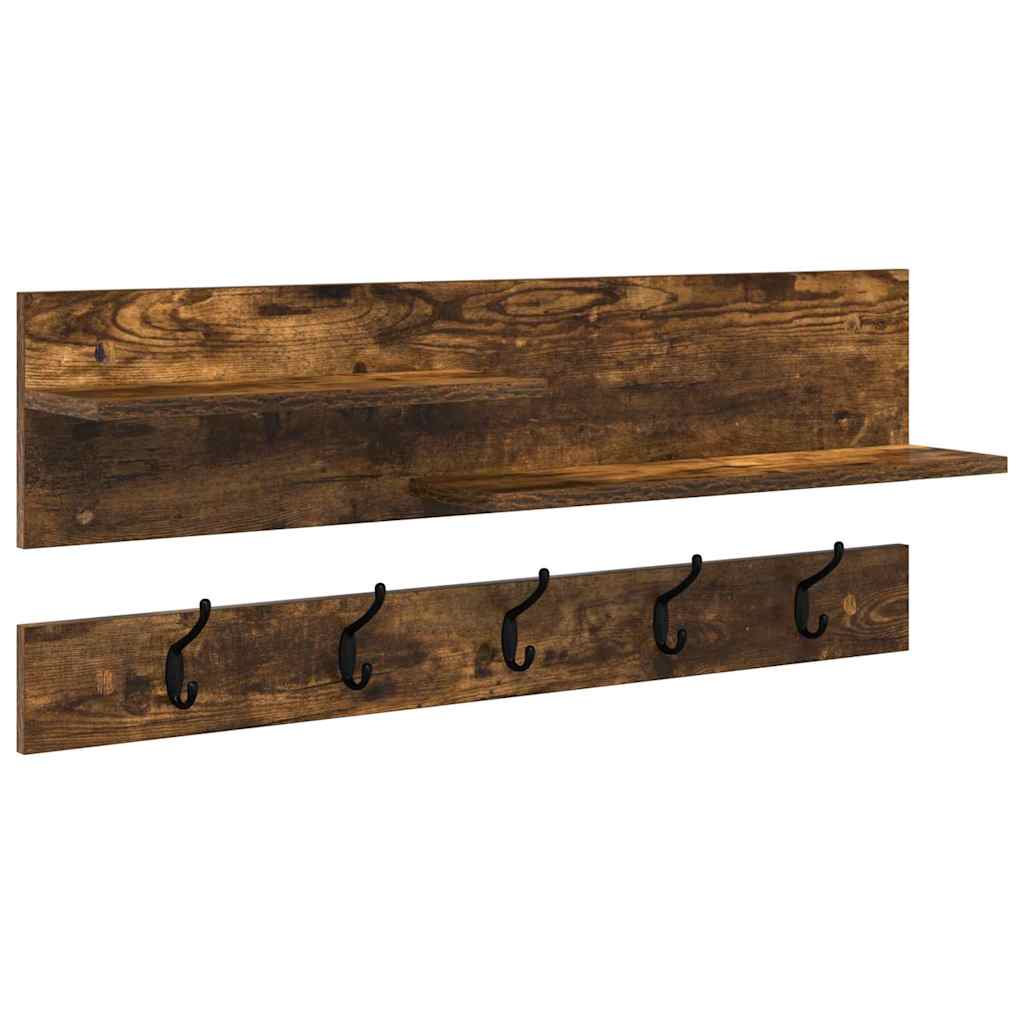 Wall-Mounted Coat Rack with Shelf Smoked Oak 90 x 15 x 36 cm