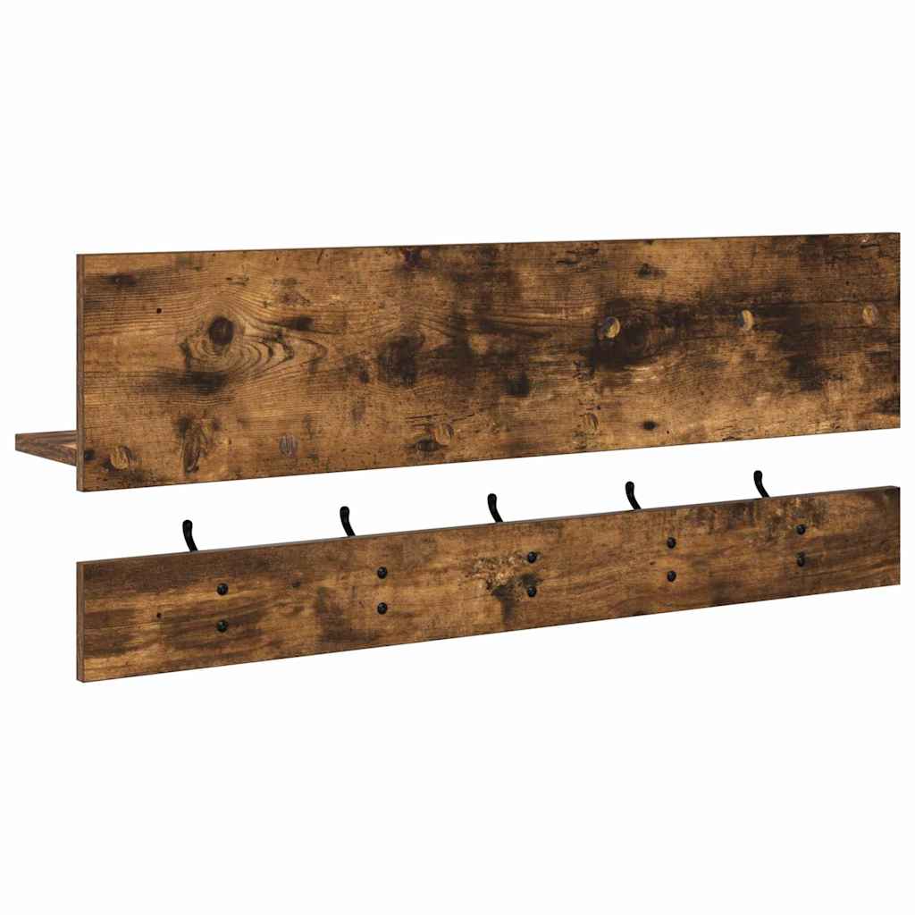 Wall-Mounted Coat Rack with Shelf Smoked Oak 90 x 15 x 36 cm