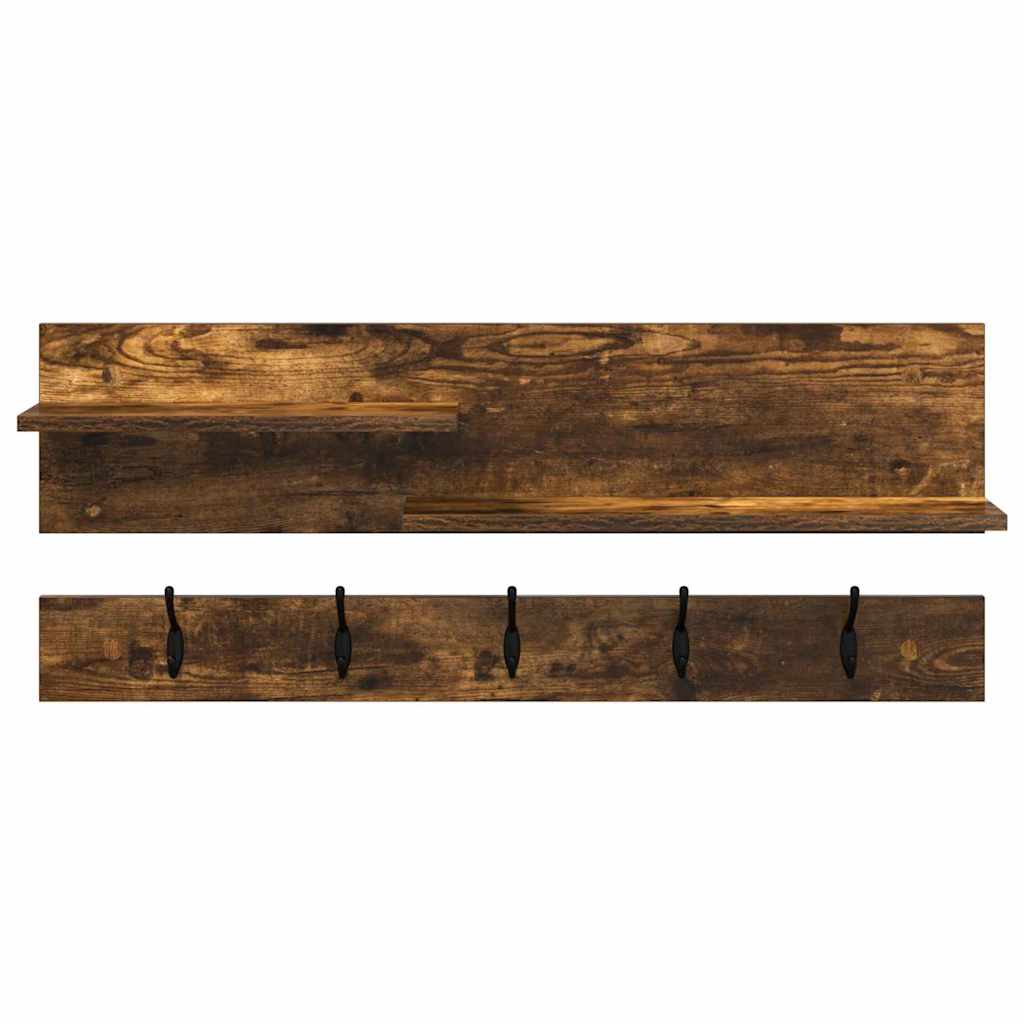 Wall-Mounted Coat Rack with Shelf Smoked Oak 90 x 15 x 36 cm