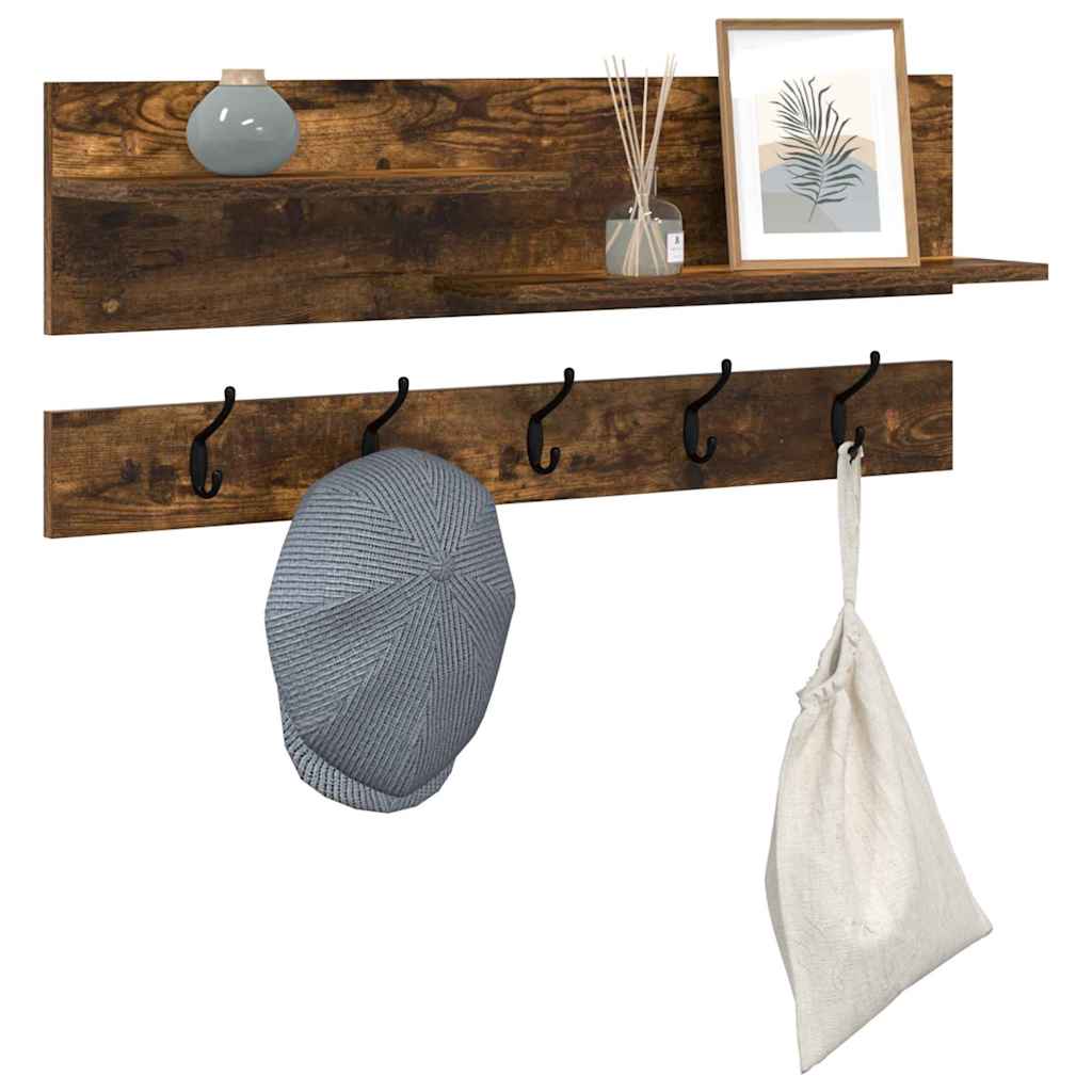 Wall-Mounted Coat Rack with Shelf Smoked Oak 90 x 15 x 36 cm