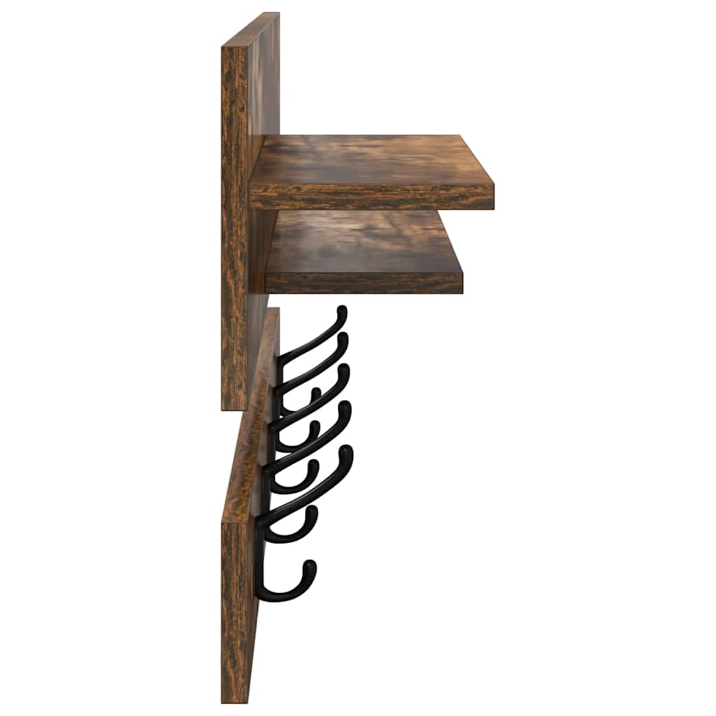 Wall-Mounted Coat Rack with Shelf Smoked Oak 90 x 15 x 36 cm