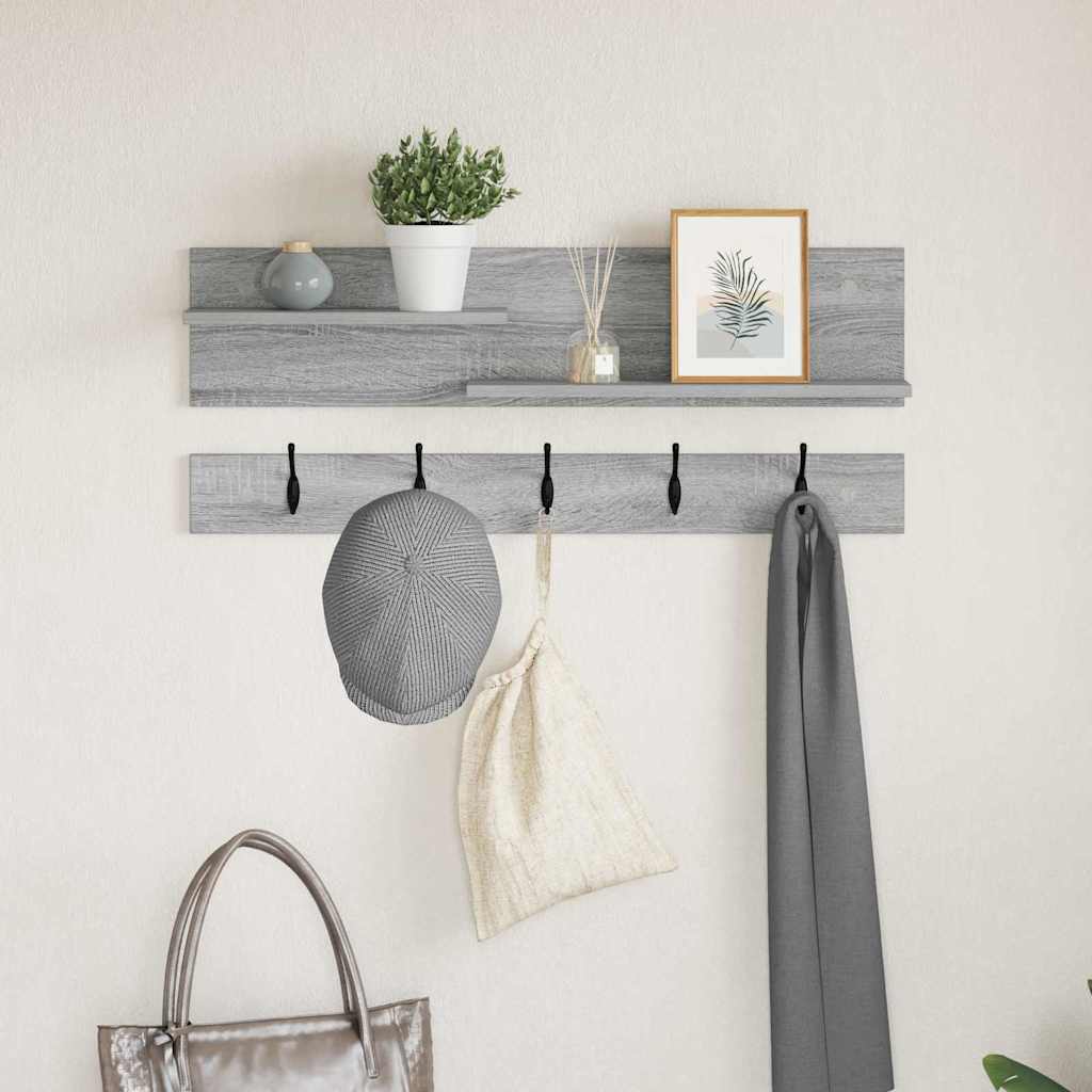 Wall-Mounted Coat Rack with Shelf Grey Sonoma 90 x 15 x 36 cm