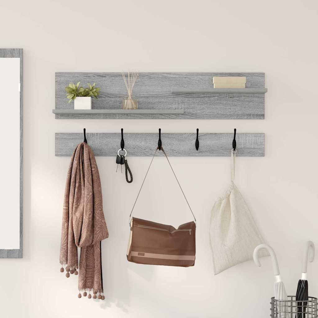 Wall-Mounted Coat Rack with Shelf Grey Sonoma 90 x 15 x 36 cm