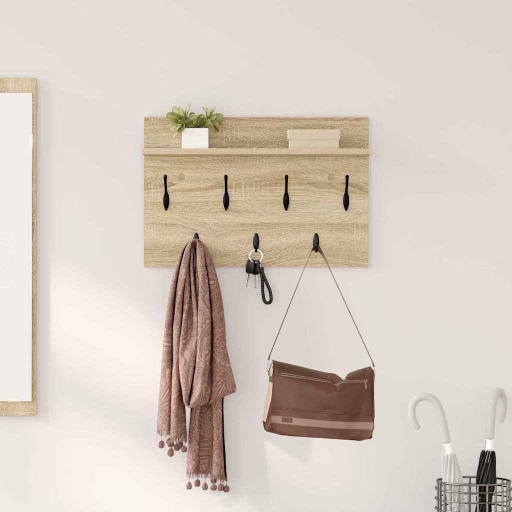 Wall-Mounted Coat Rack with Shelf Sonoma Oak 60 x 40 x 12 cm