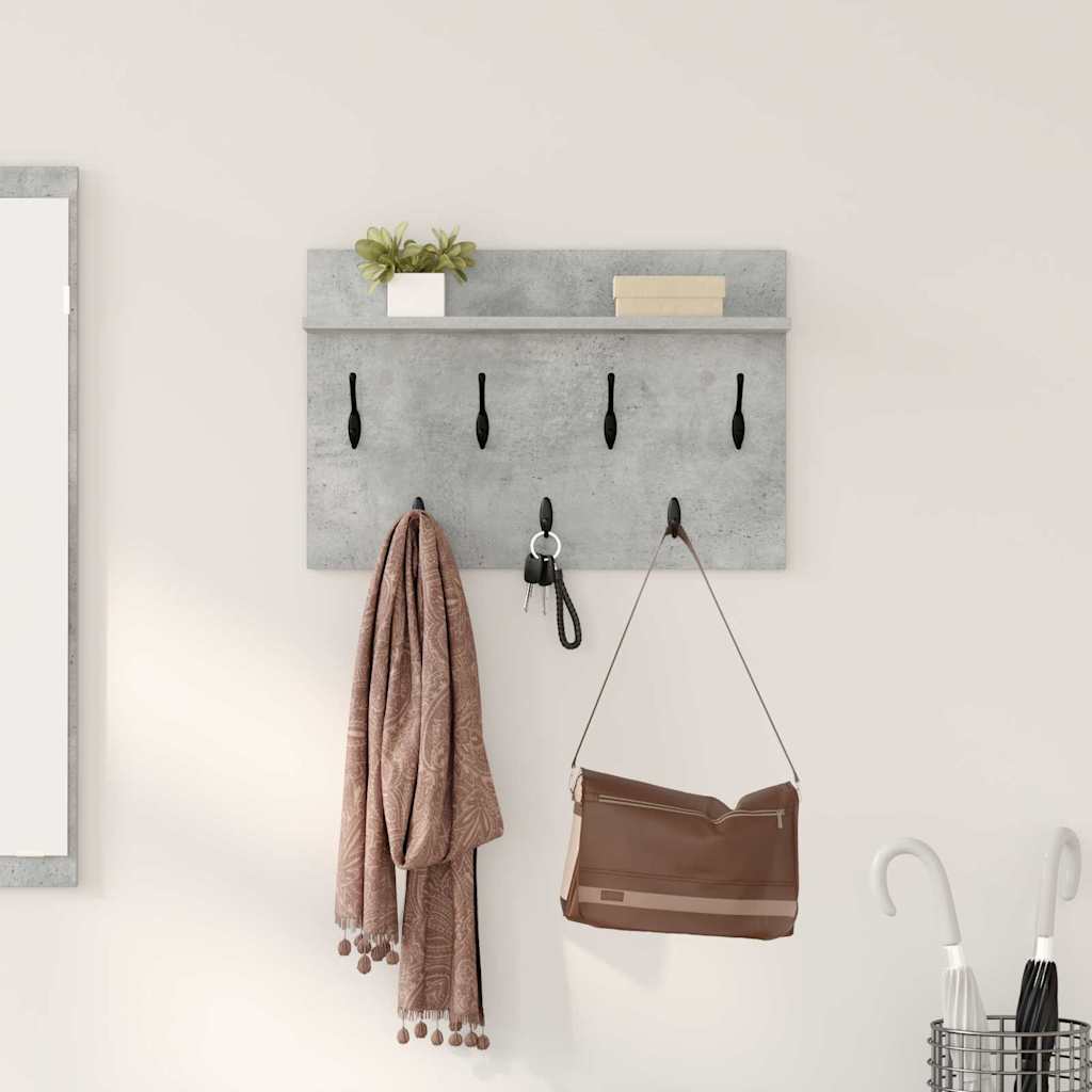 Wall-Mounted Coat Rack with Shelf Concrete Grey 60 x 40 x 12 cm