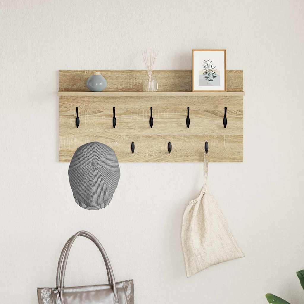 Wall-Mounted Coat Rack with Shelf Sonoma Oak 80 x 40 x 12 cm