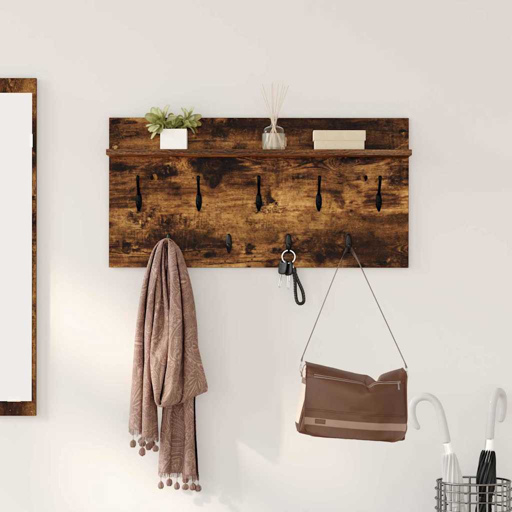 Wall-Mounted Coat Rack with Shelf Smoked Oak 80 x 40 x 12 cm