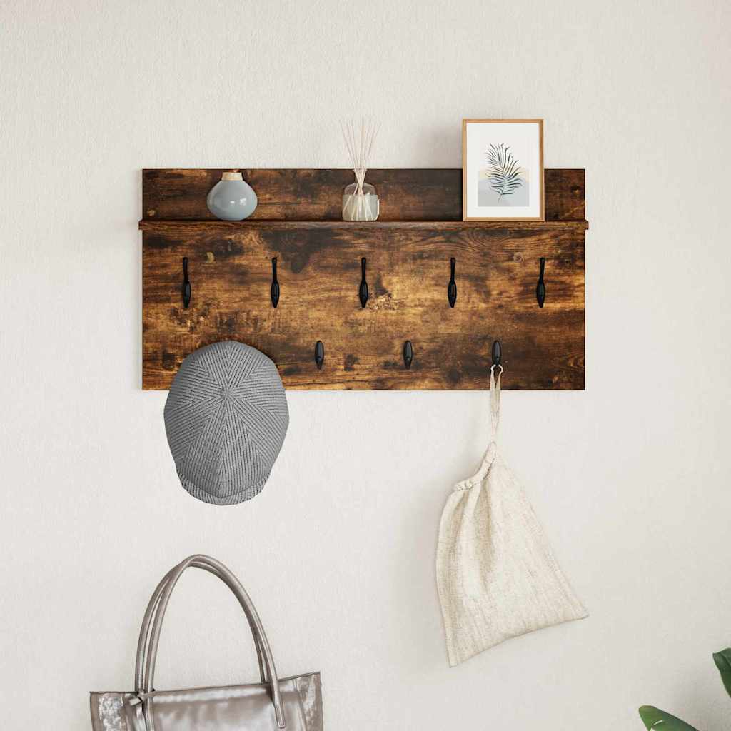 Wall-Mounted Coat Rack with Shelf Smoked Oak 80 x 40 x 12 cm