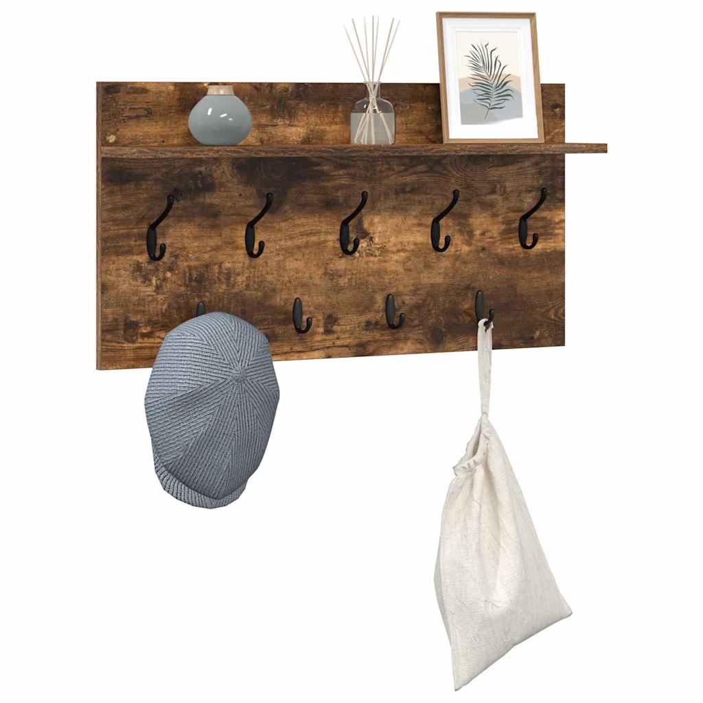 Wall-Mounted Coat Rack with Shelf Smoked Oak 80 x 40 x 12 cm