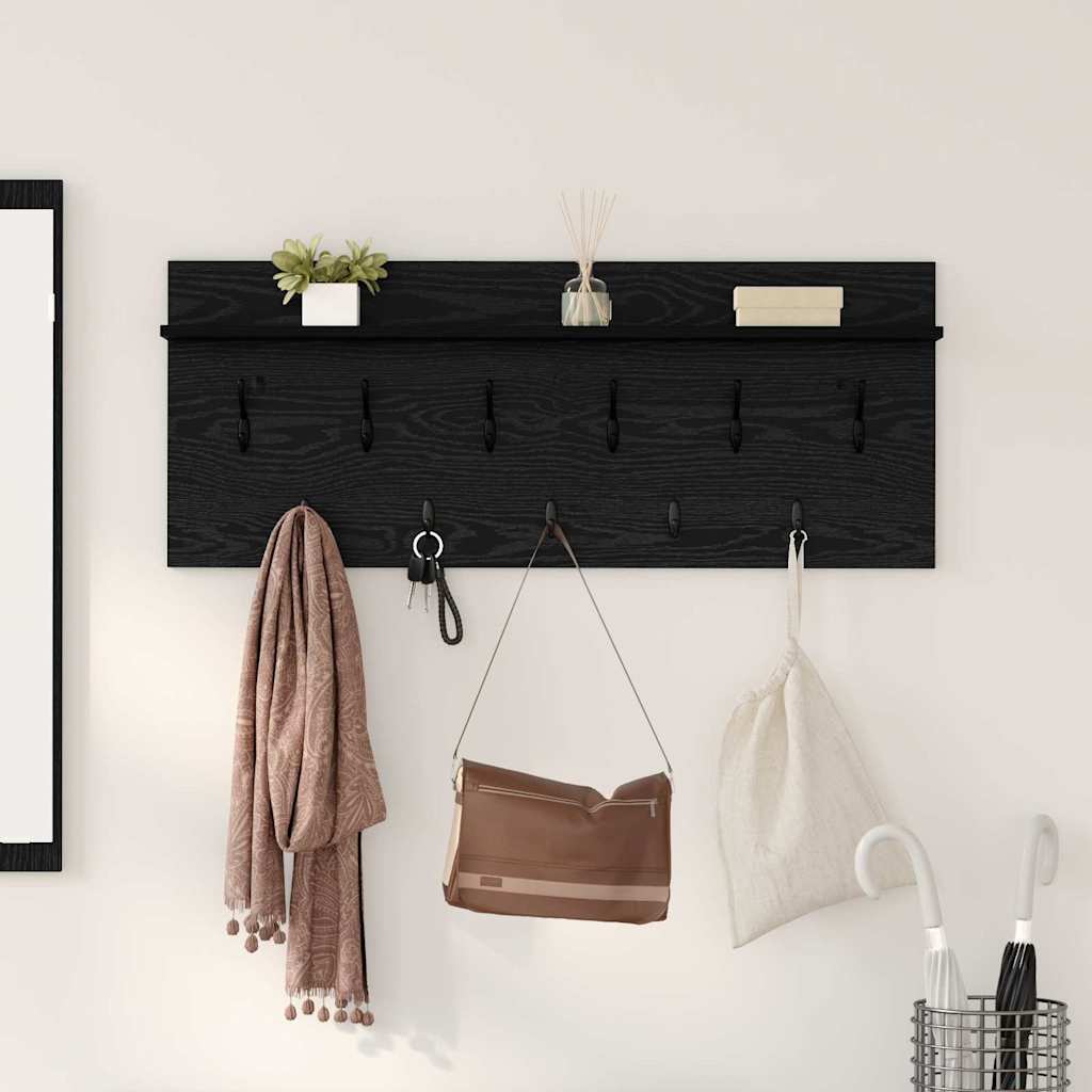 Wall-Mounted Coat Rack with Shelf Black Oak 100 x 40 x 12 cm