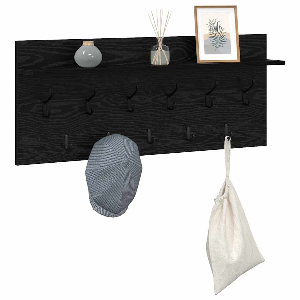 Wall-Mounted Coat Rack with Shelf Black Oak 100 x 40 x 12 cm