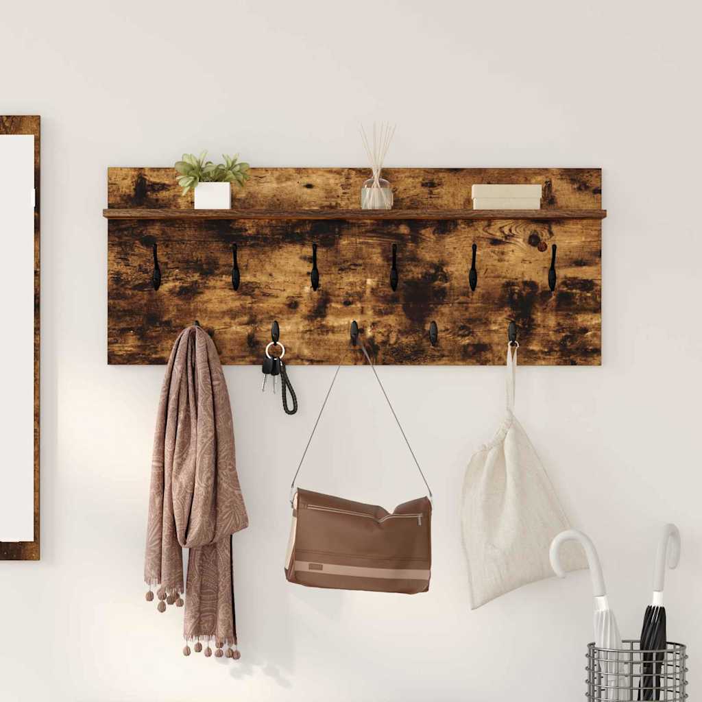 Wall-Mounted Coat Rack with Shelf Smoked Oak 100 x 40 x 12 cm